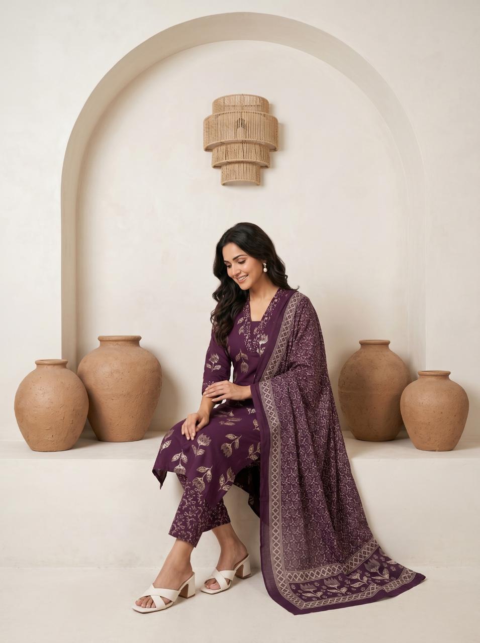 Premium Cotton Kurta Set with Mulmul Dupatta