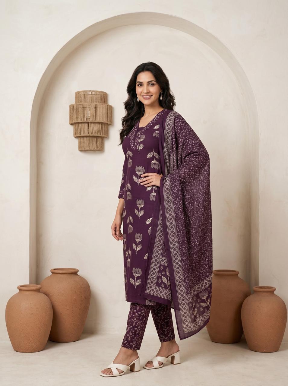Premium Cotton Kurta Set with Mulmul Dupatta