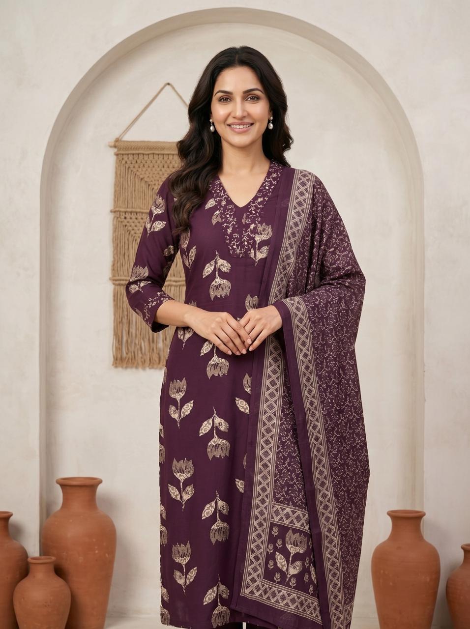 Premium Cotton Kurta Set with Mulmul Dupatta