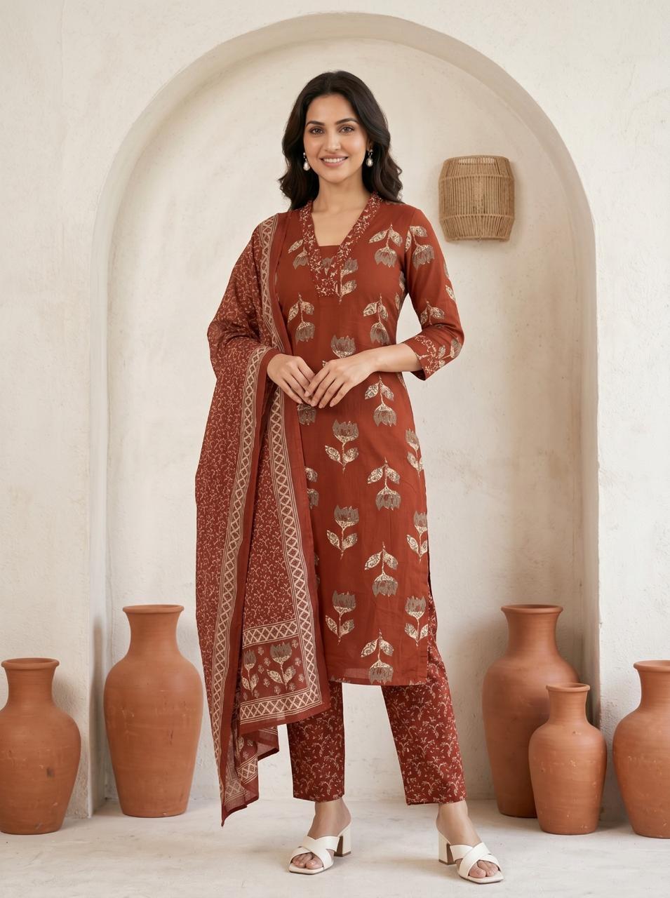Premium Cotton Kurta Set with Mulmul Dupatta