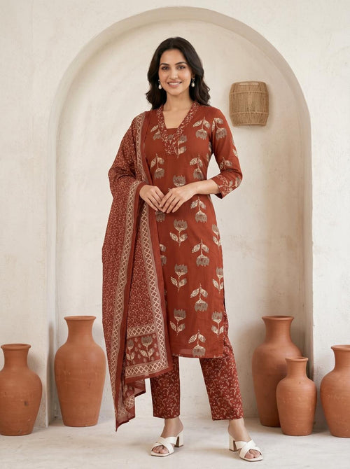 Premium Cotton Kurta Set with Mulmul Dupatta