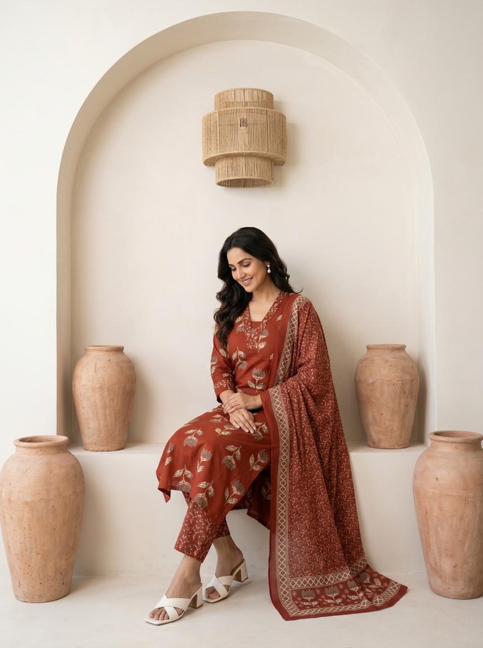 Premium Cotton Kurta Set with Mulmul Dupatta