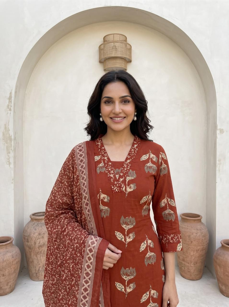 Premium Cotton Kurta Set with Mulmul Dupatta