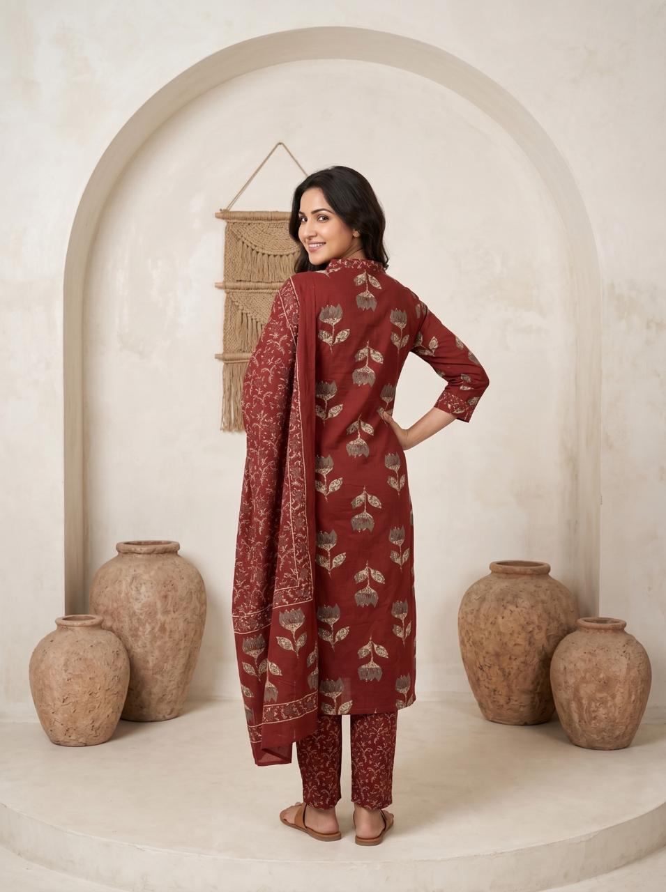 Premium Cotton Kurta Set with Mulmul Dupatta