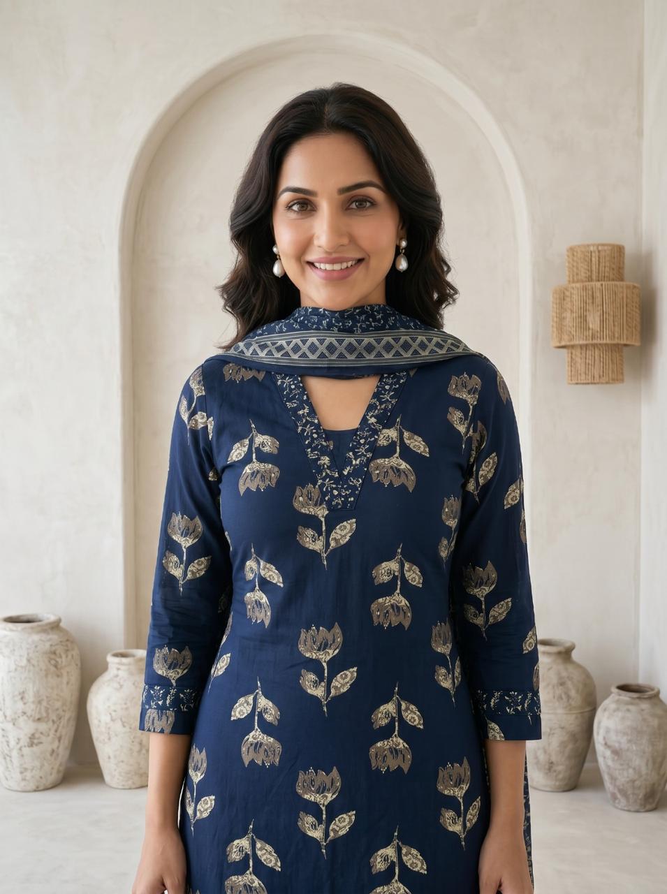 Premium Cotton Kurta Set with Mulmul Dupatta