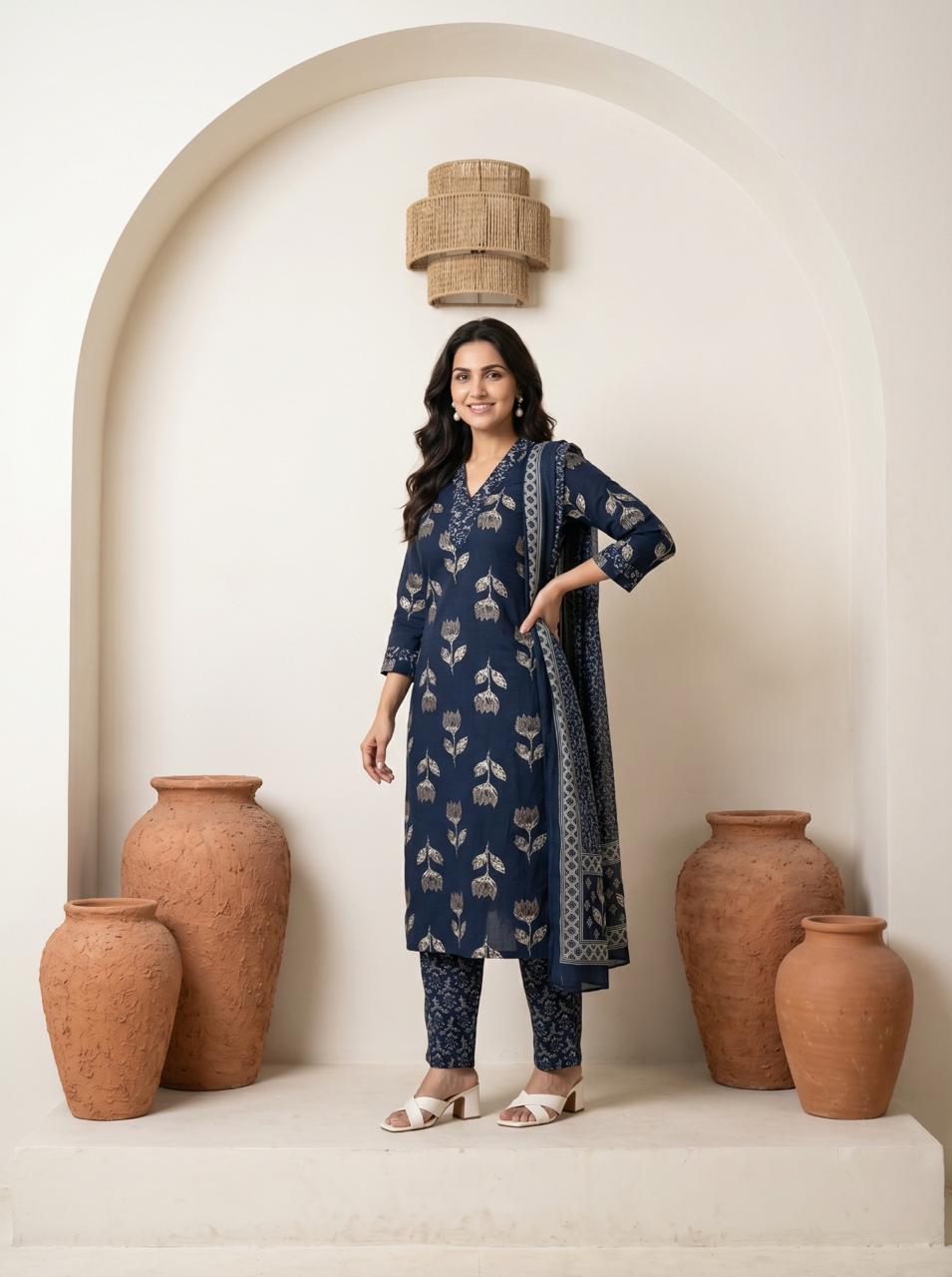 Premium Cotton Kurta Set with Mulmul Dupatta