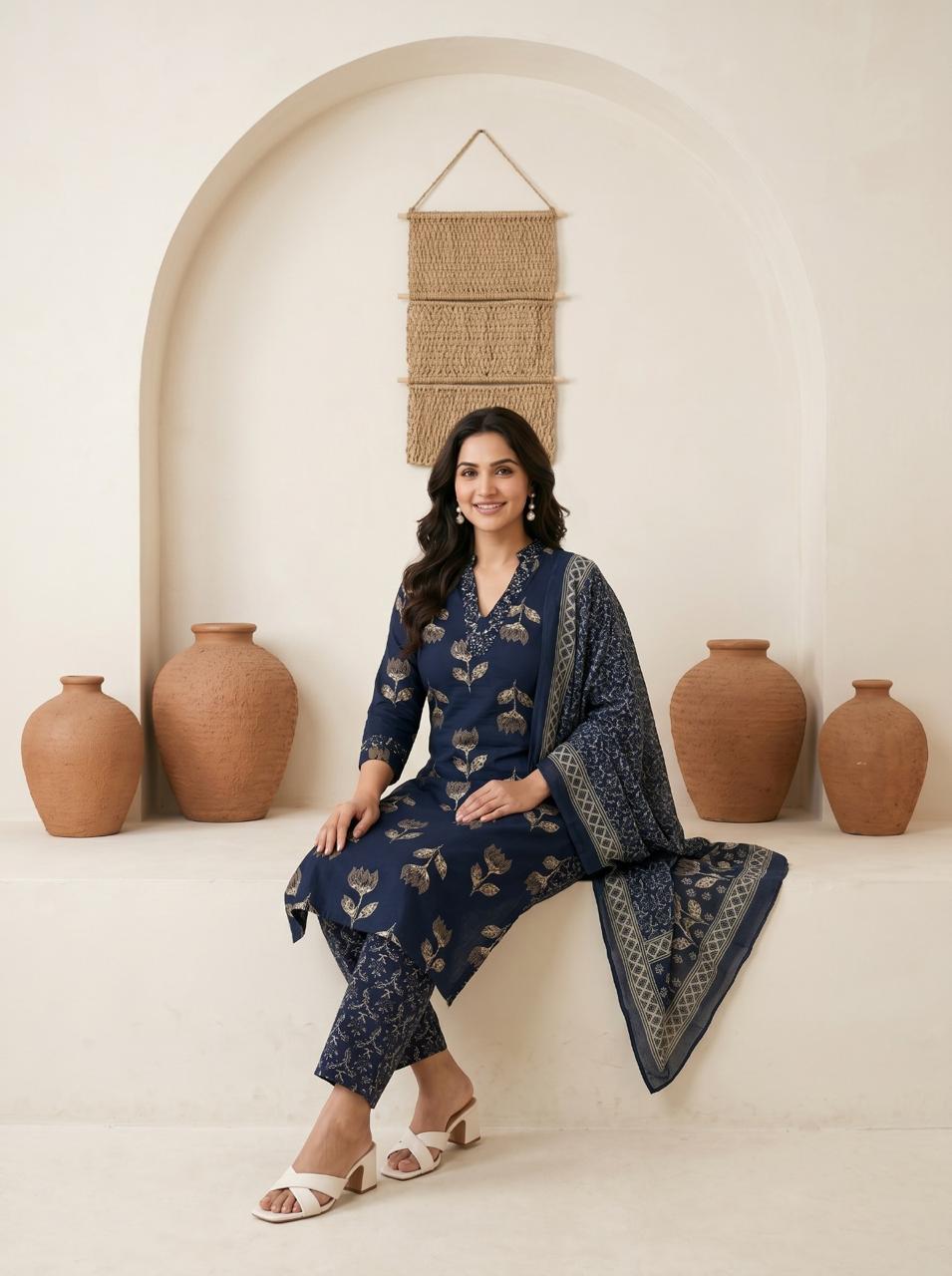 Premium Cotton Kurta Set with Mulmul Dupatta