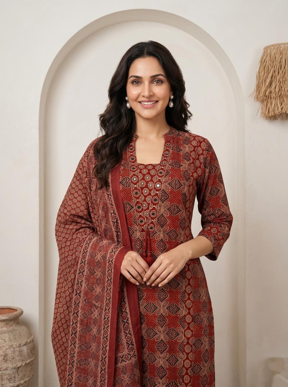 Women's Premium Cotton Suit Set with Dupatta