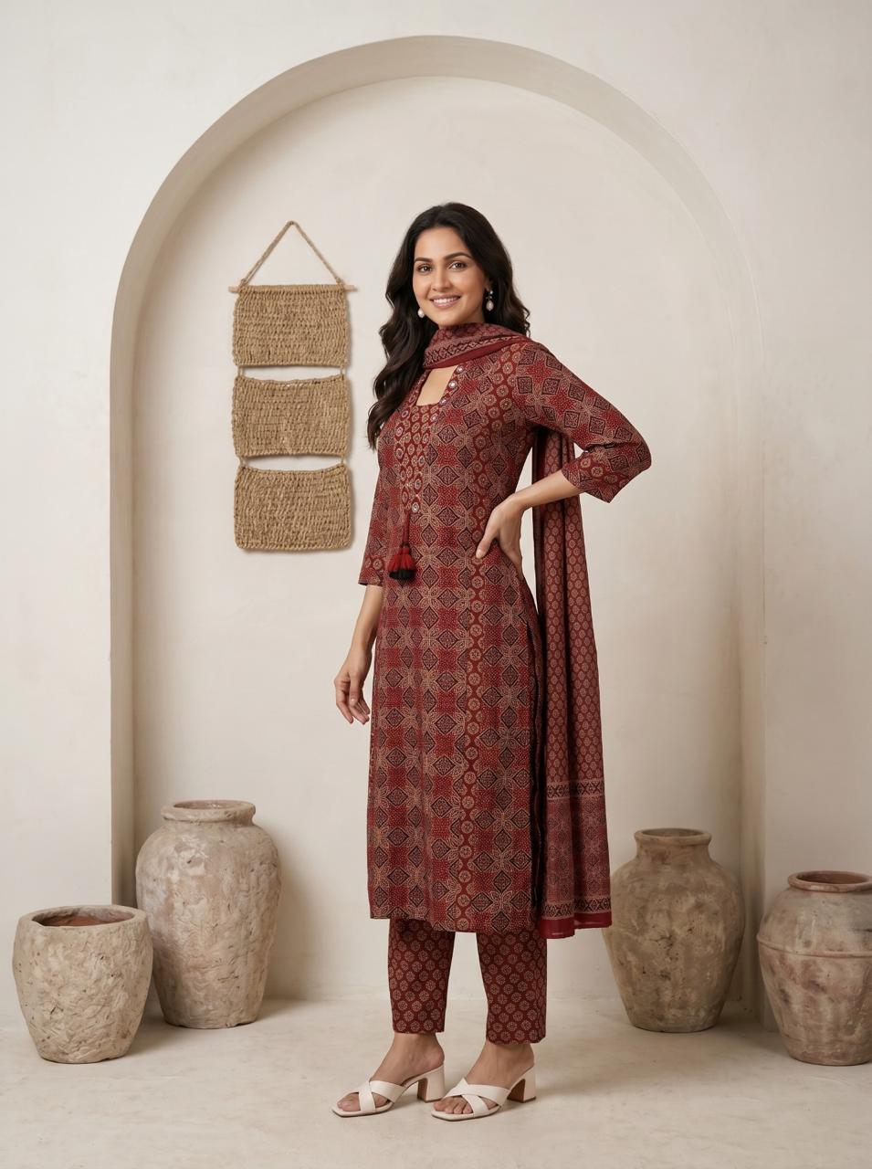 Women's Premium Cotton Suit Set with Dupatta
