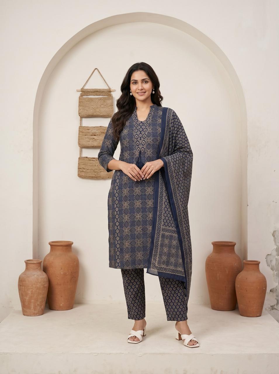 Women's Premium Cotton Suit Set with Dupatta