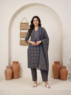 Women's Premium Cotton Suit Set with Dupatta