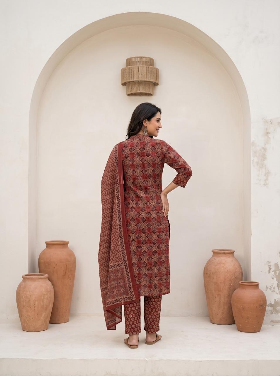 Women's Premium Cotton Suit Set with Dupatta