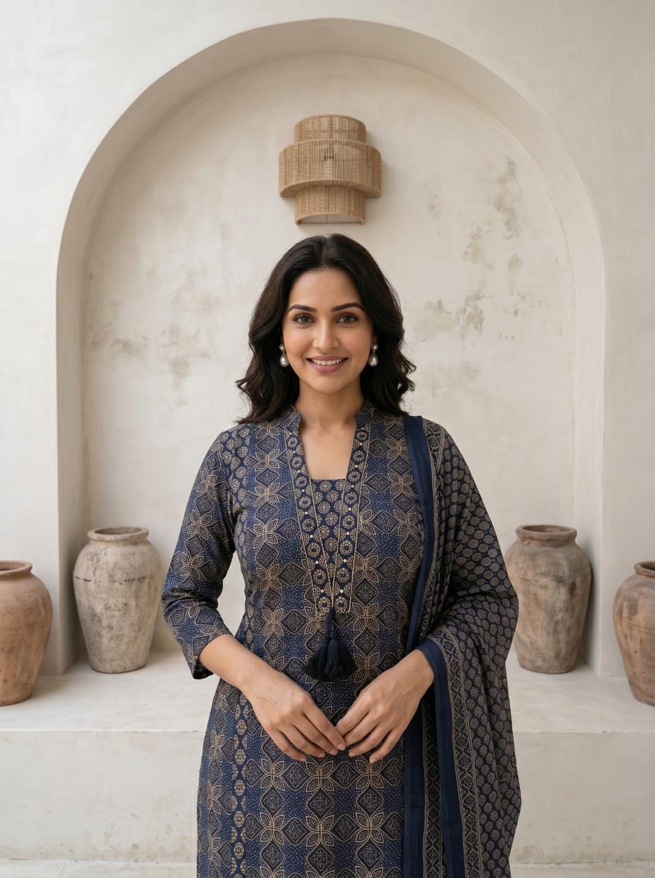 Women's Premium Cotton Suit Set with Dupatta