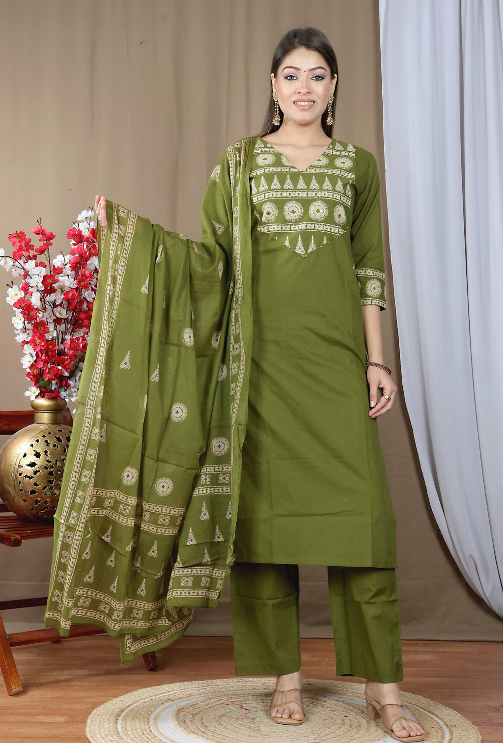 Women's Soft Cotton Kurta Set with Dupatta