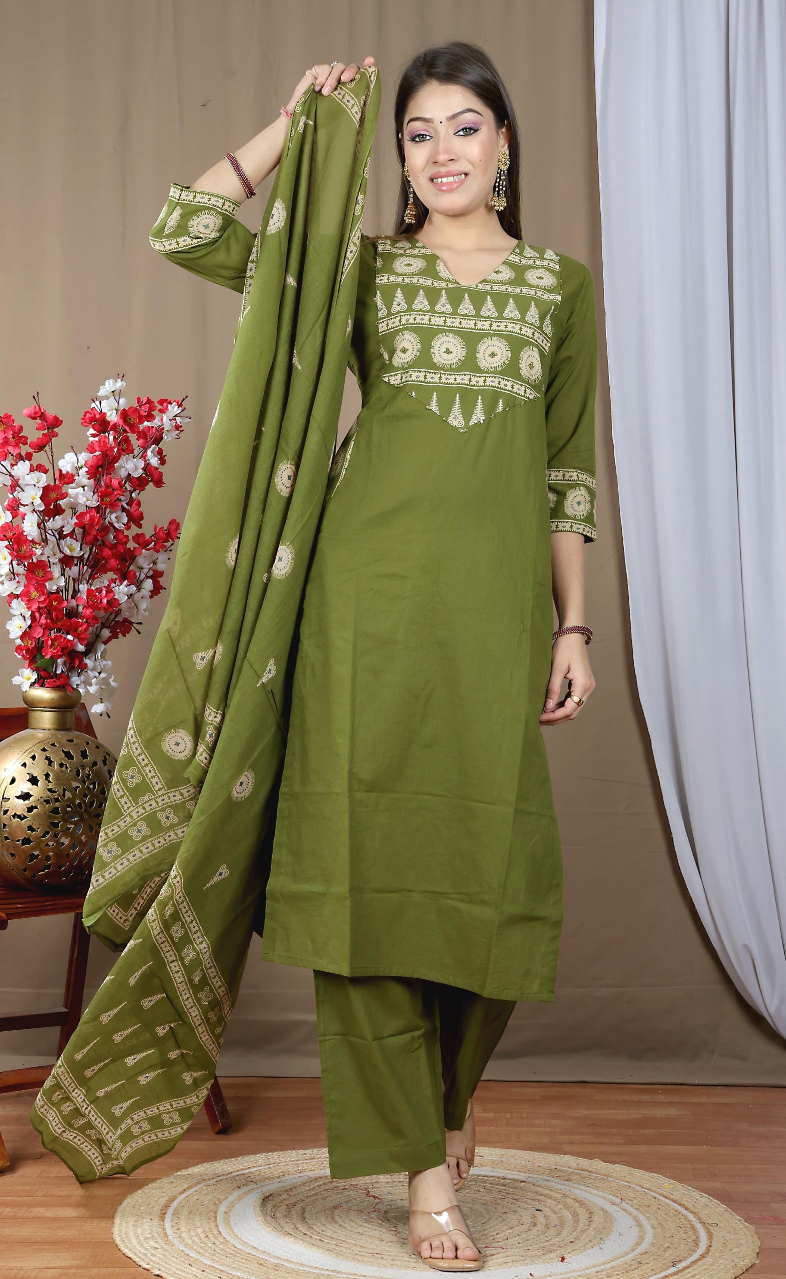 Women's Soft Cotton Kurta Set with Dupatta