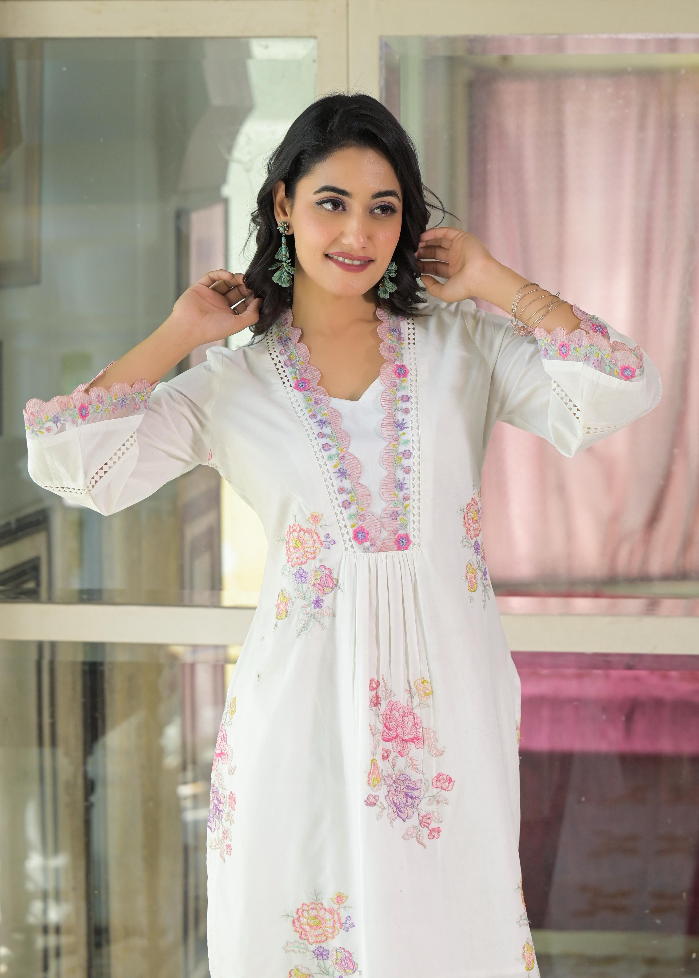 Women's Premium Pure Cotton Embroidered Kurta Pant Co-ord Set