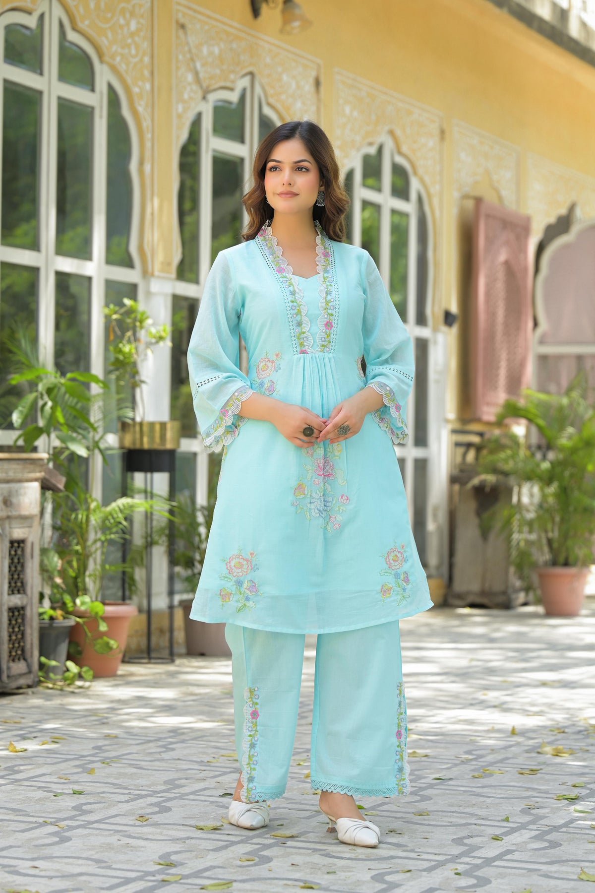 Women's Premium Pure Cotton Embroidered Kurta Pant Co-ord Set