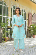 Women's Premium Pure Cotton Embroidered Kurta Pant Co-ord Set