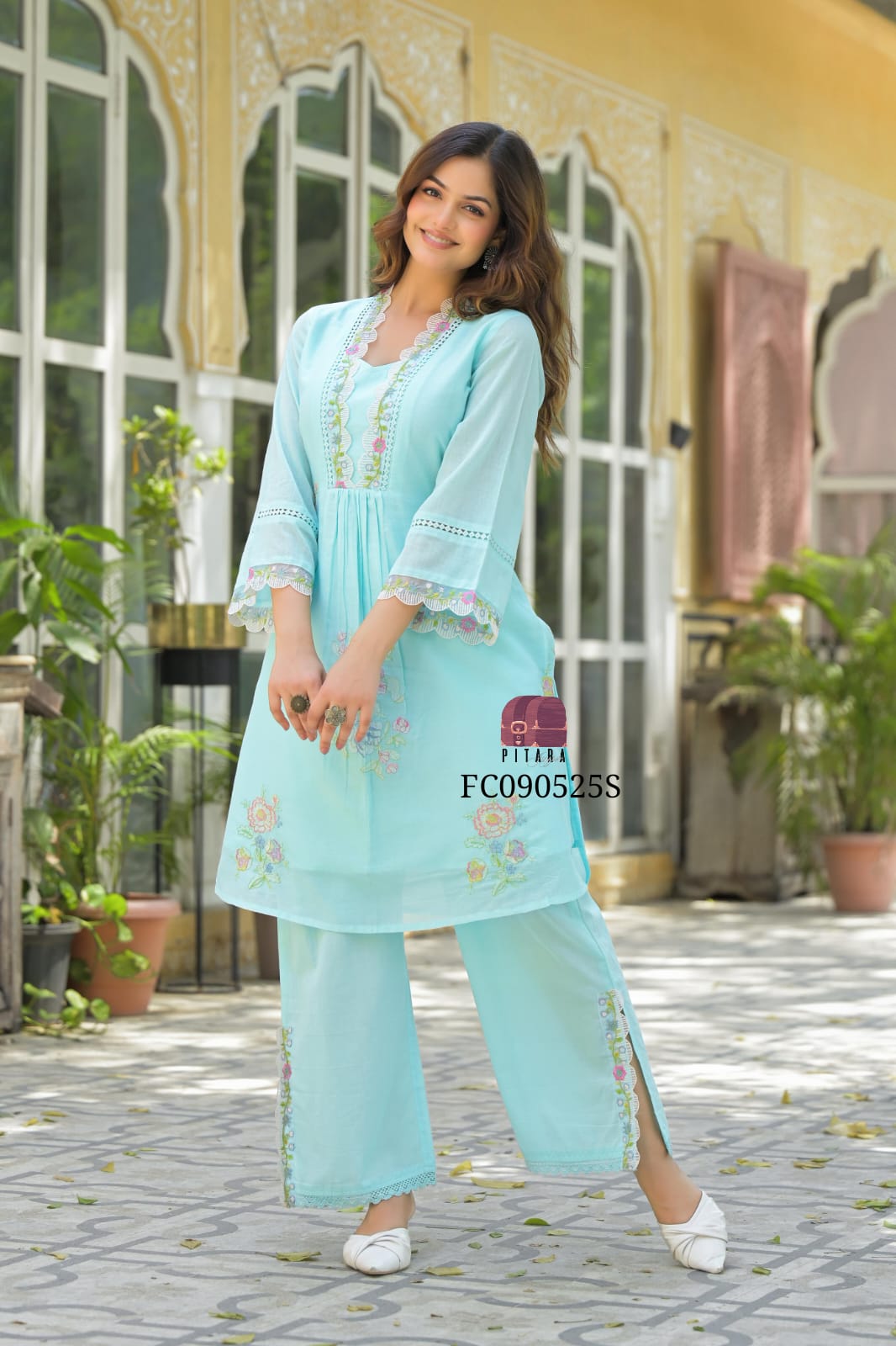 Women's Premium Pure Cotton Embroidered Kurta Pant Co-ord Set