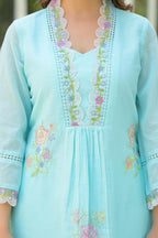 Women's Premium Pure Cotton Embroidered Kurta Pant Co-ord Set