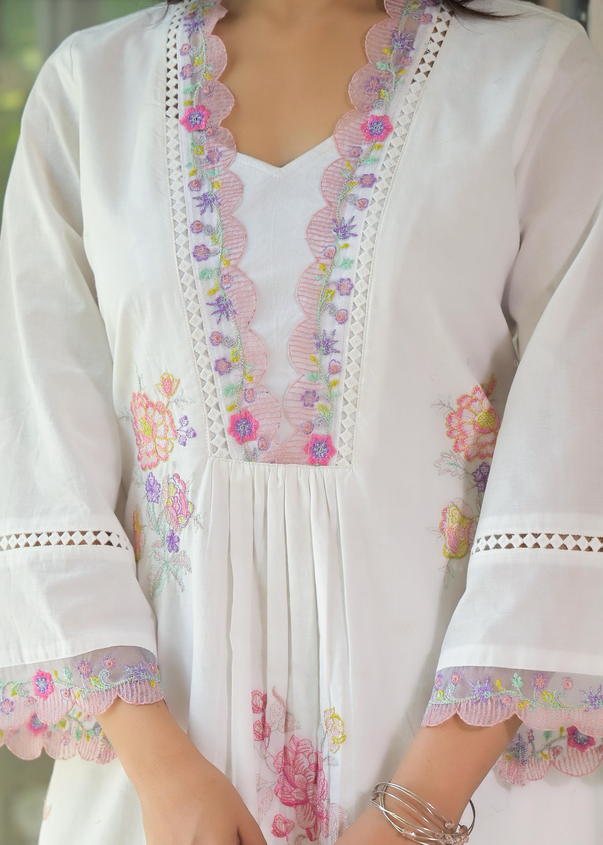 Women's Premium Pure Cotton Embroidered Kurta Pant Co-ord Set