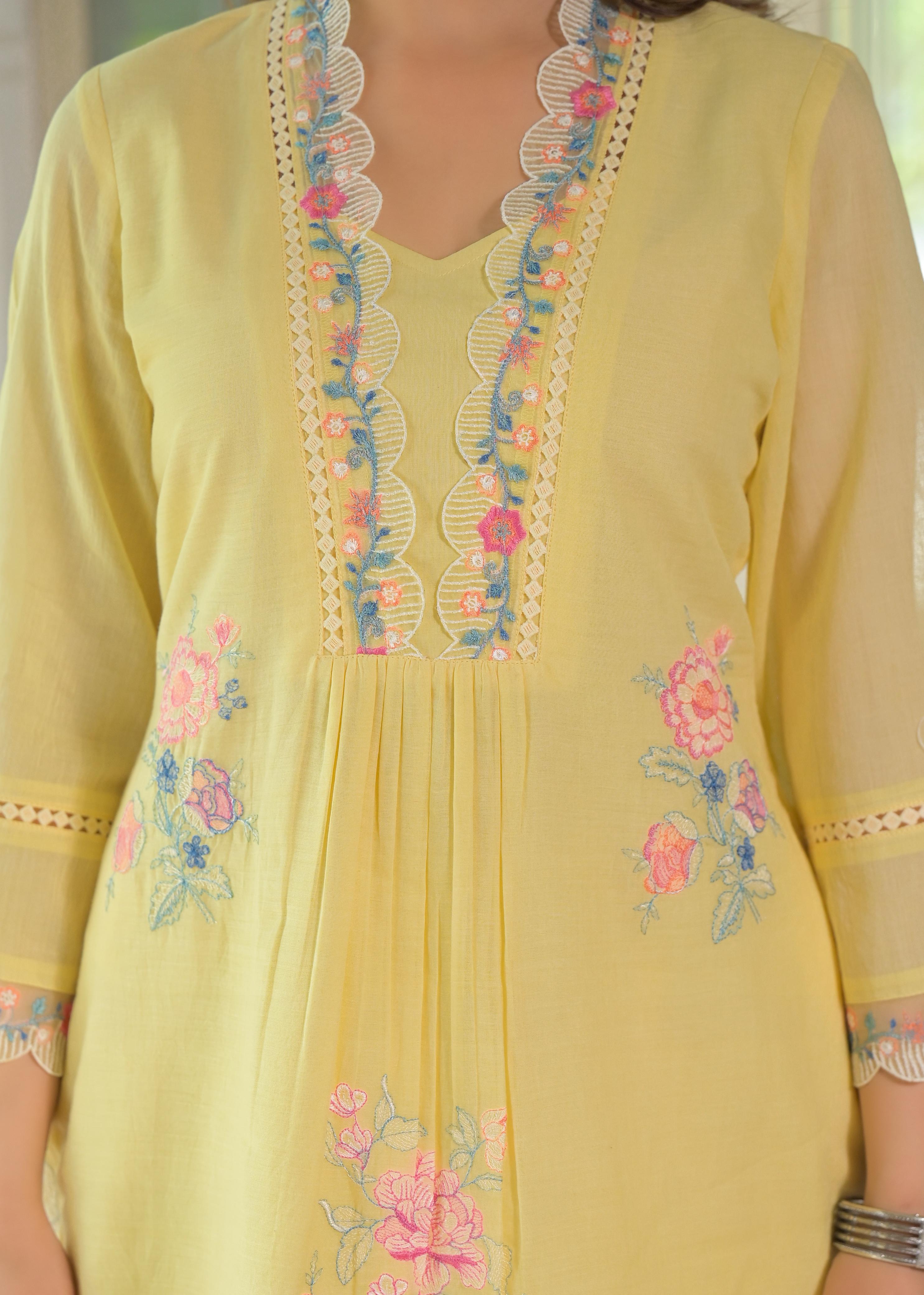 Women's Premium Pure Cotton Embroidered Kurta Pant Co-ord Set