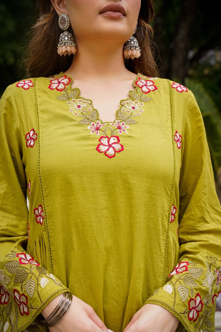 Women's Floral Cotton Kurta Set