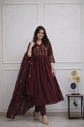 Women's Floral Cotton Anarkali Kurta Set with Straight Pants