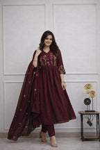 Women's Floral Cotton Anarkali Kurta Set with Straight Pants