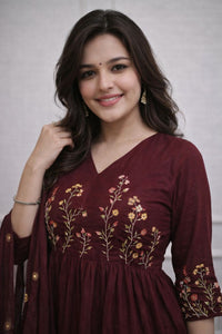 Women's Floral Cotton Anarkali Kurta Set with Straight Pants