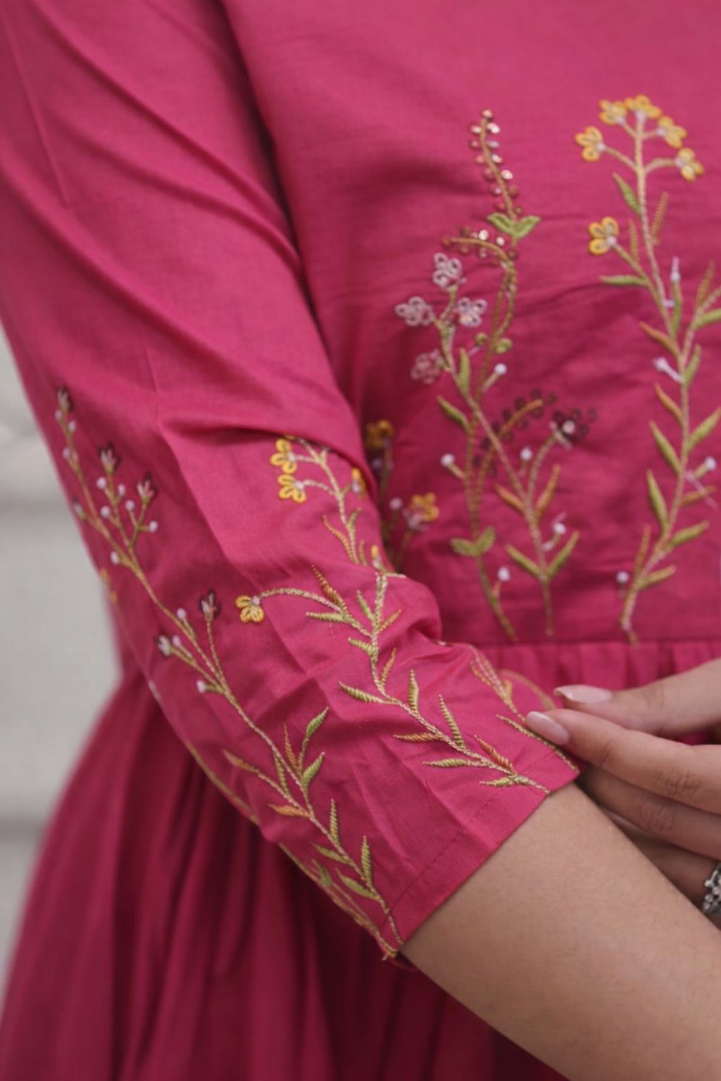 Women's Floral Cotton Anarkali Kurta Set with Straight Pants