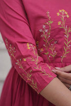 Women's Floral Cotton Anarkali Kurta Set with Straight Pants
