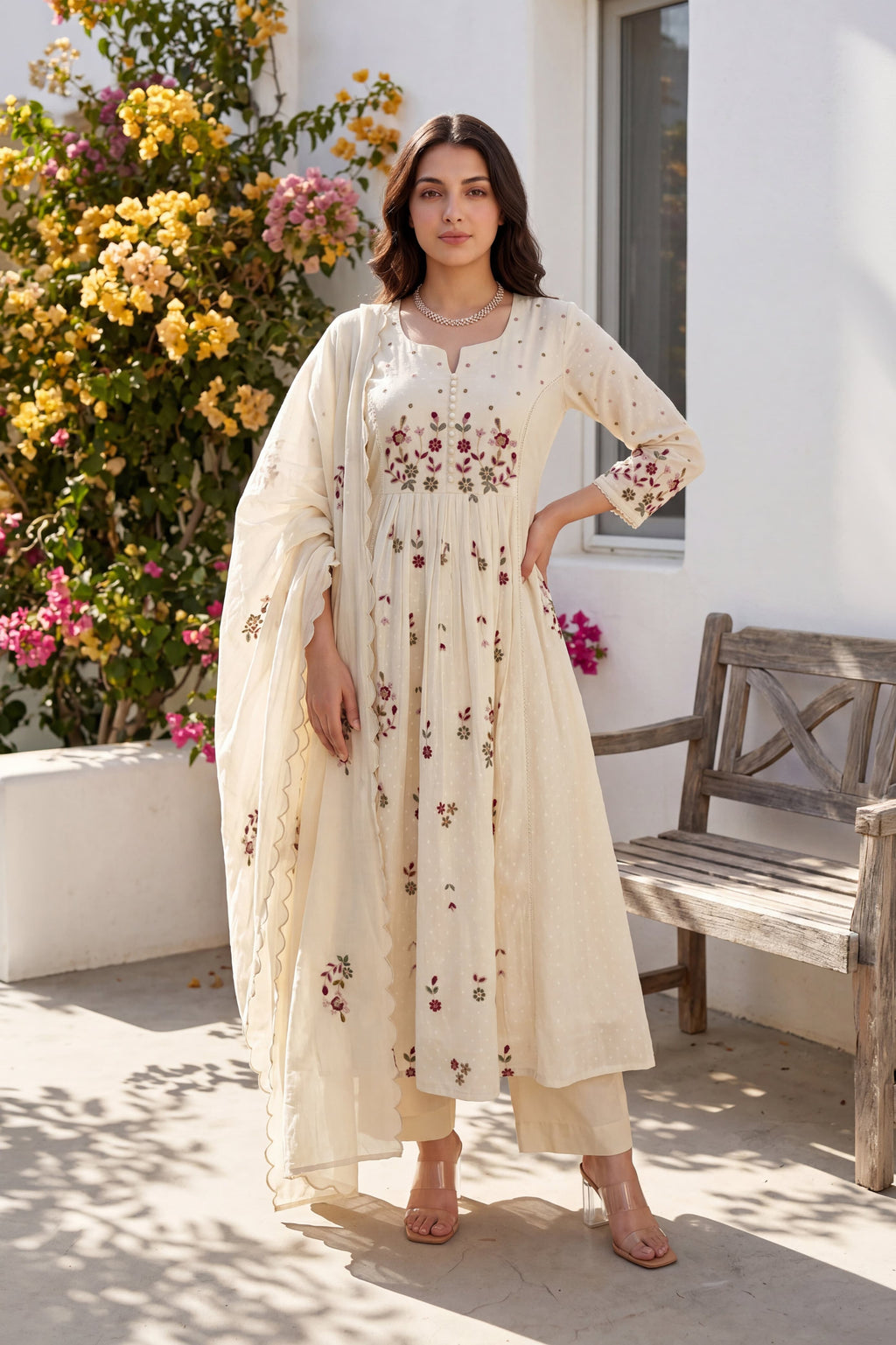 Women's Premium Cotton Embroidered Anarkali Set