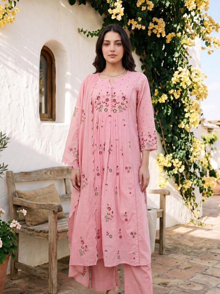 Women's Premium Cotton Embroidered Anarkali Set
