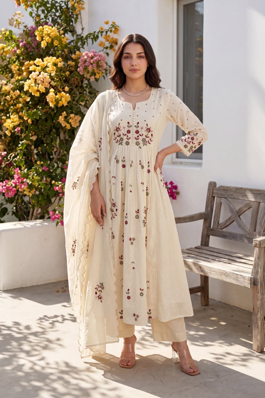Women's Premium Cotton Embroidered Anarkali Set