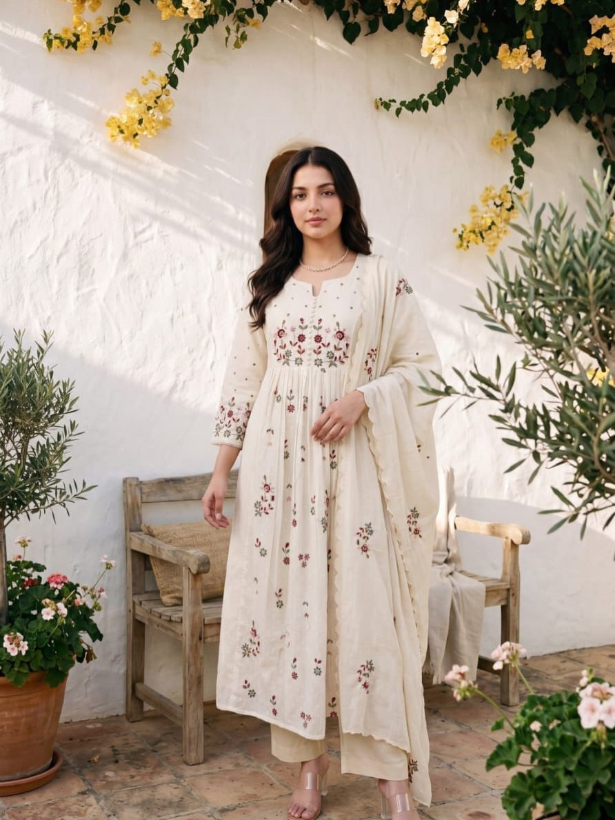 Women's Premium Cotton Embroidered Anarkali Set