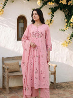 Women's Premium Cotton Embroidered Anarkali Set