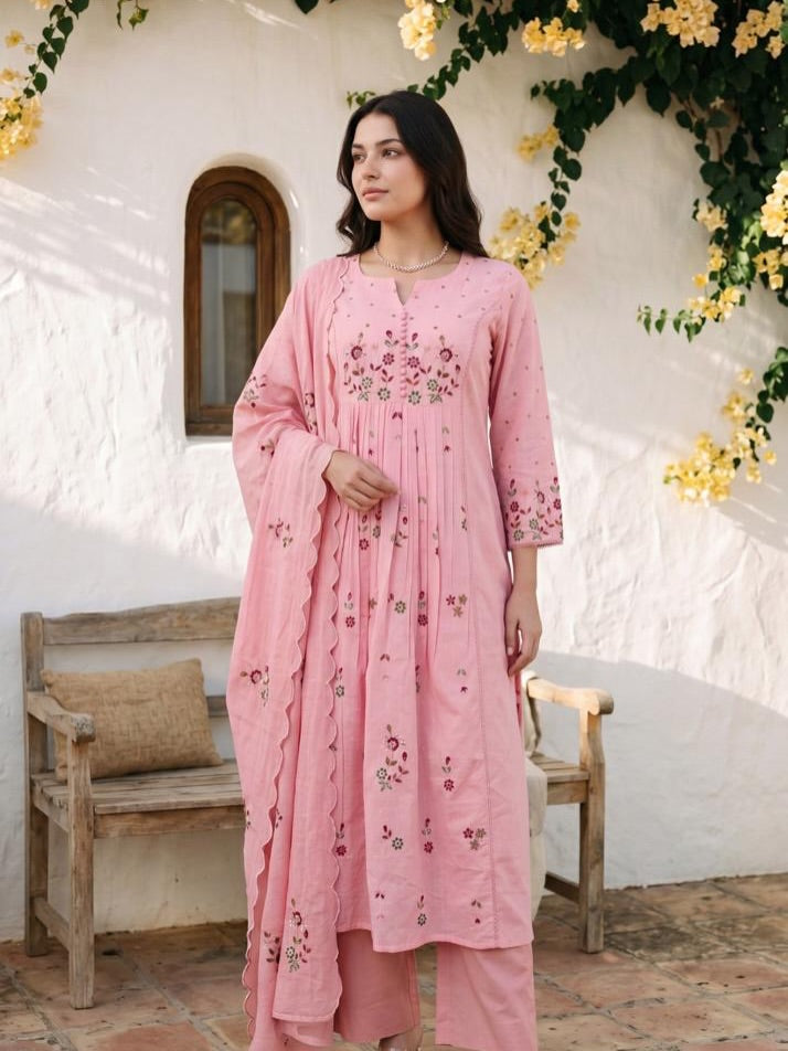 Women's Premium Cotton Embroidered Anarkali Set
