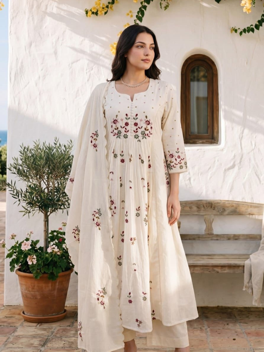 Women's Premium Cotton Embroidered Anarkali Set