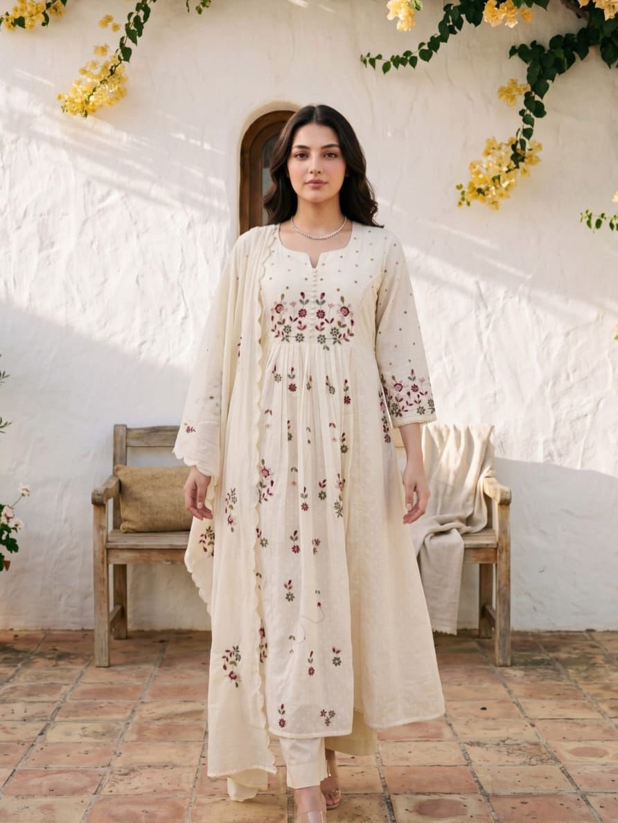 Women's Premium Cotton Embroidered Anarkali Set