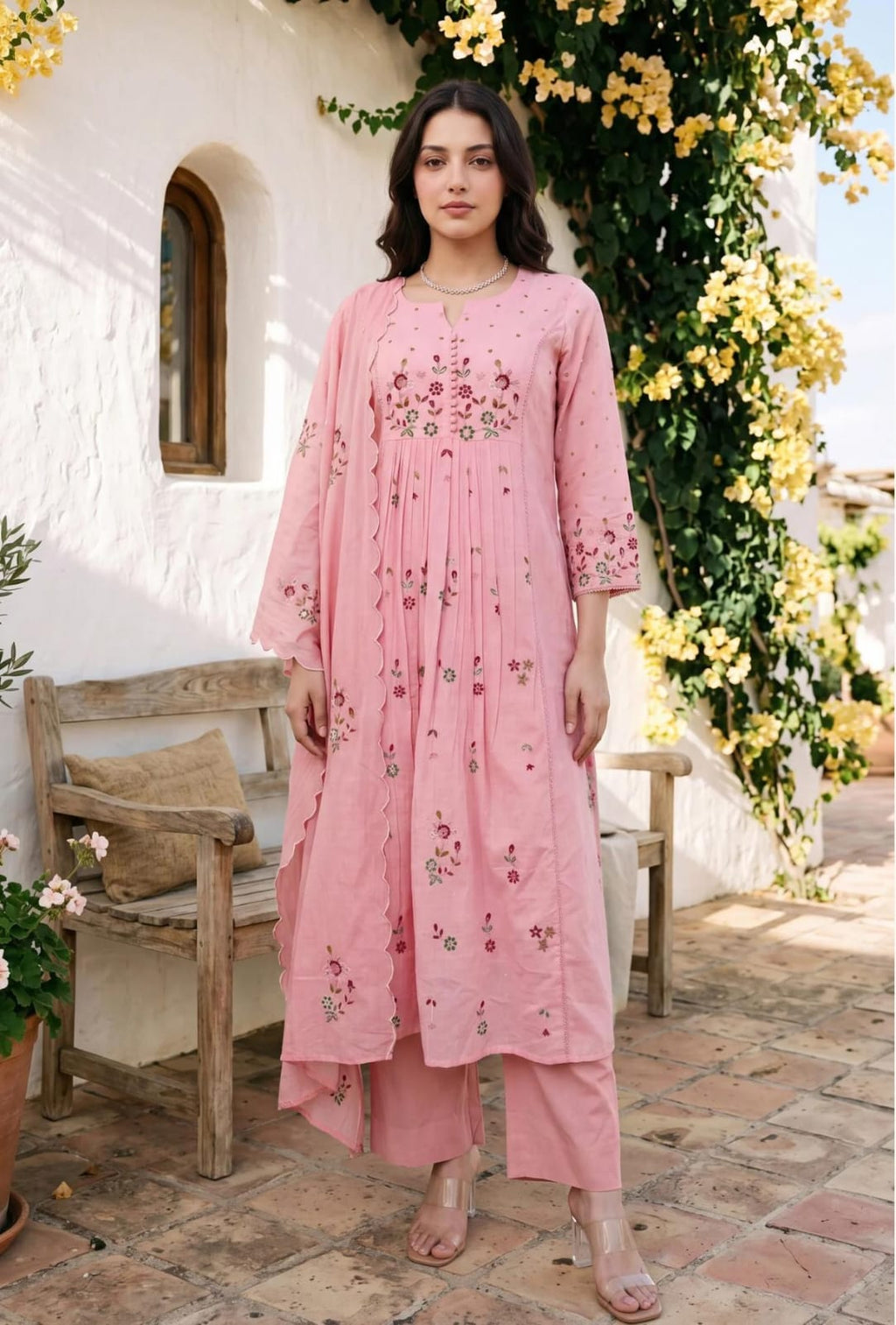 Women's Premium Cotton Embroidered Anarkali Set