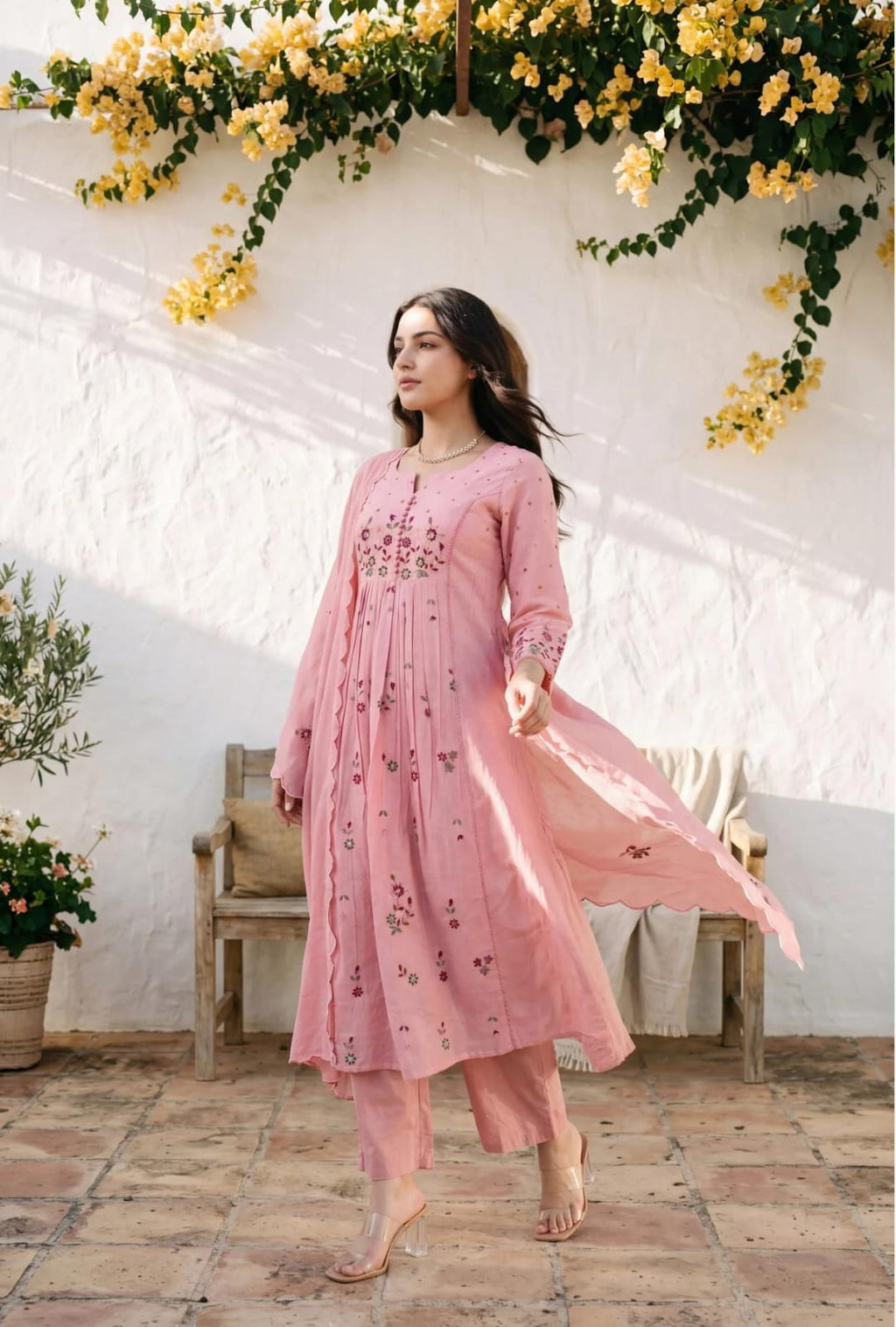 Women's Premium Cotton Embroidered Anarkali Set