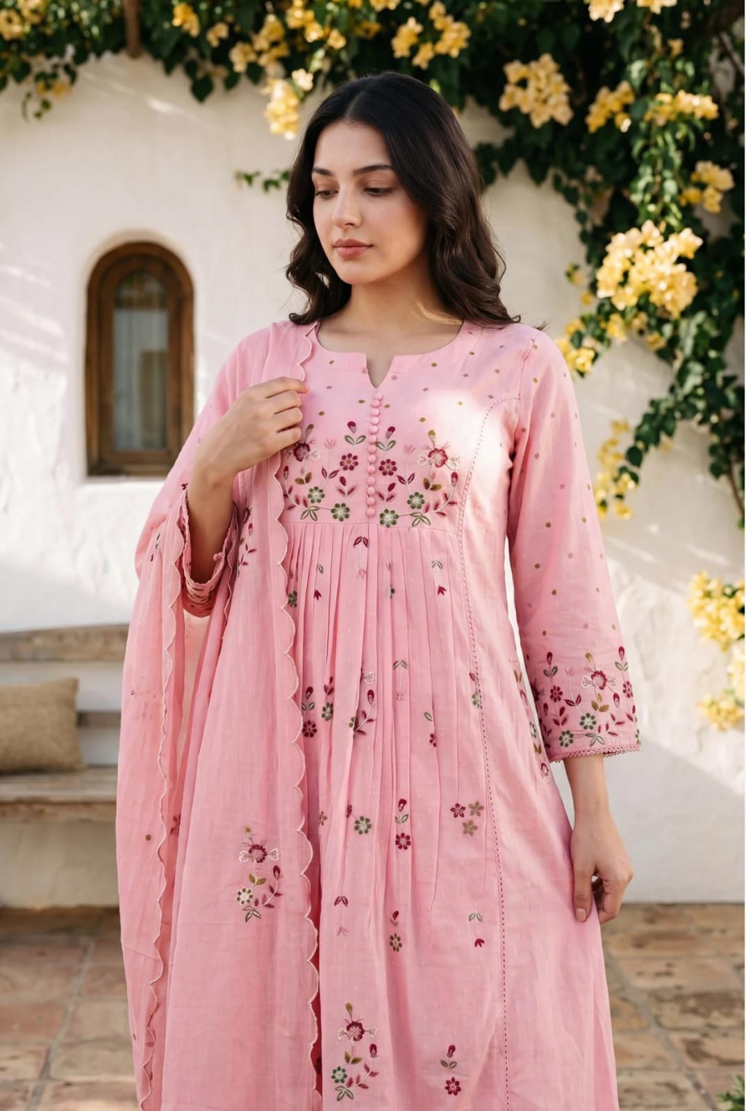 Women's Premium Cotton Embroidered Anarkali Set