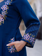 Royal Blue Floral Embroidered Kurta pant and Dupatta Set