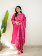 Women's Premium Cotton Bandhani Print Kurta Set with Cotton Dupatta