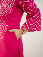 Women's Premium Cotton Bandhani Print Kurta Set with Cotton Dupatta