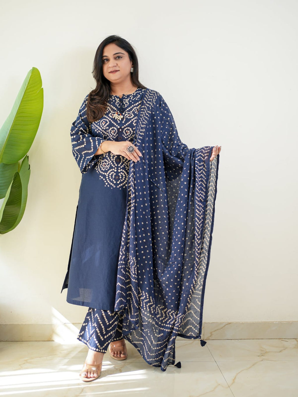 Women's Premium Cotton Bandhani Print Kurta Set with Cotton Dupatta
