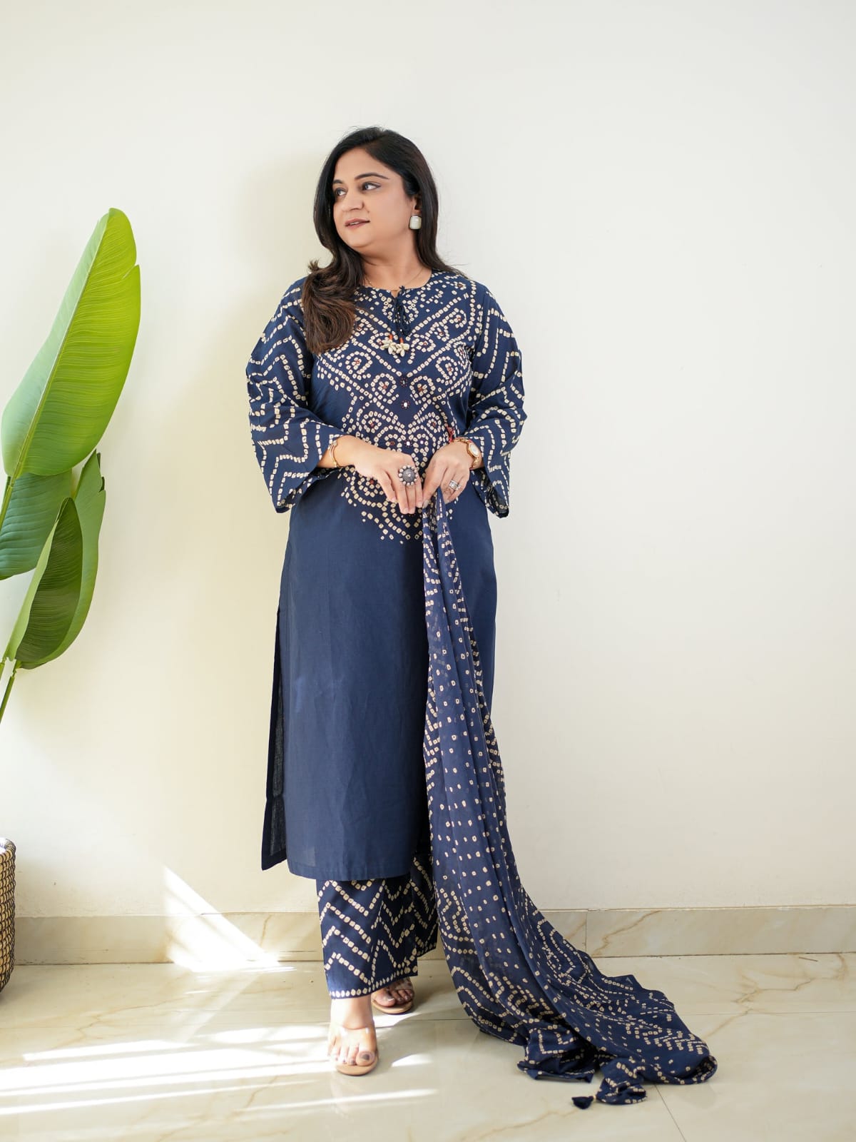 Women's Premium Cotton Bandhani Print Kurta Set with Cotton Dupatta