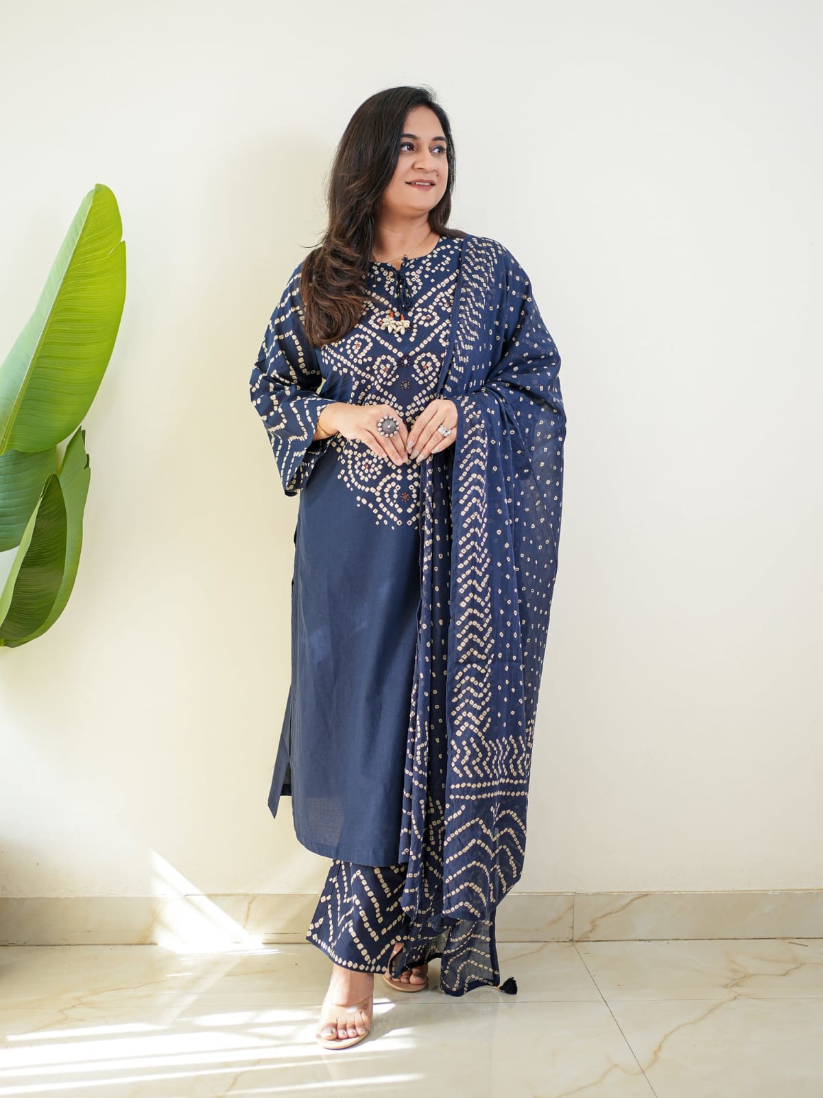 Women's Premium Cotton Bandhani Print Kurta Set with Cotton Dupatta