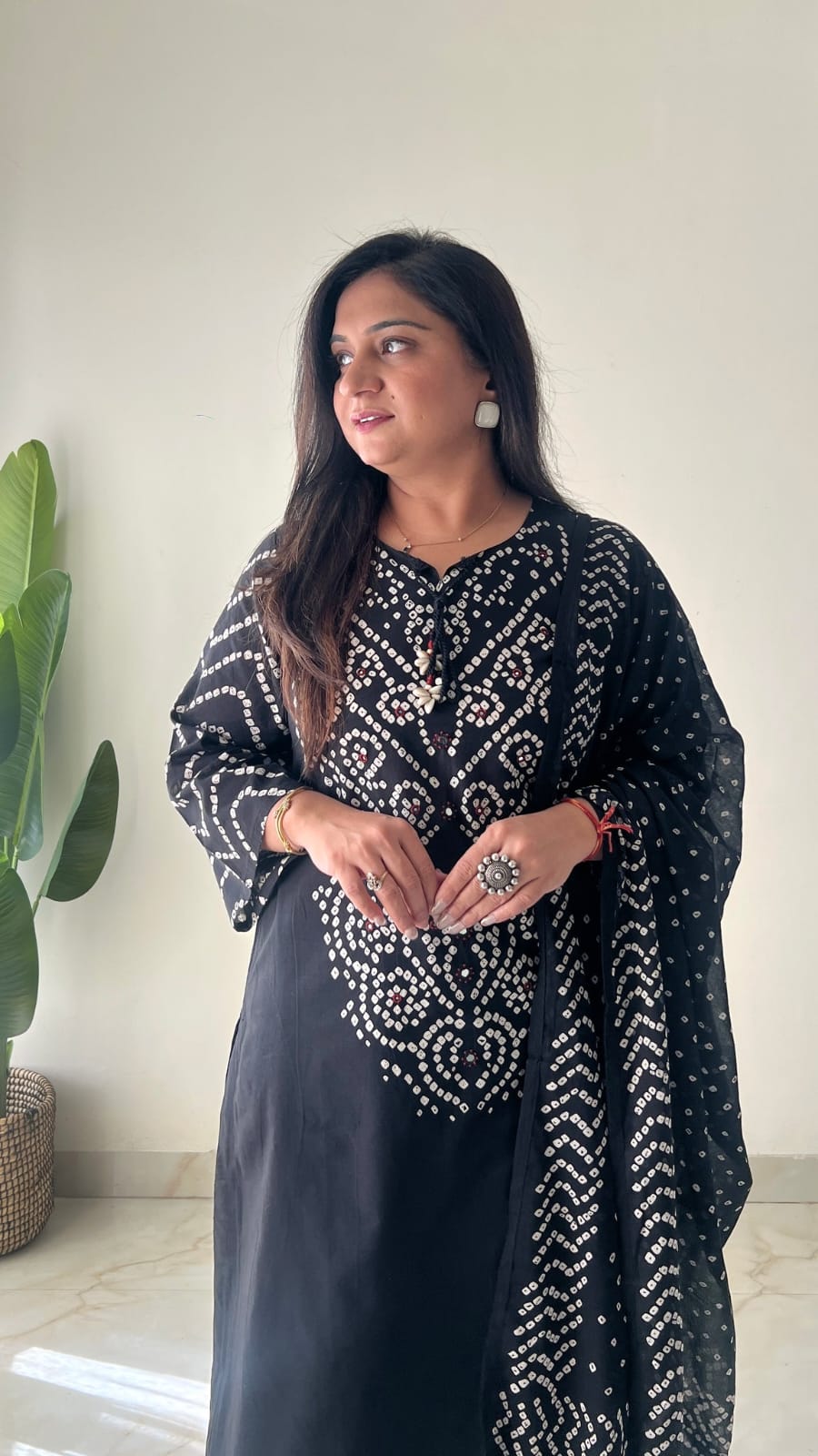 Women's Premium Cotton Bandhani Print Kurta Set with Cotton Dupatta